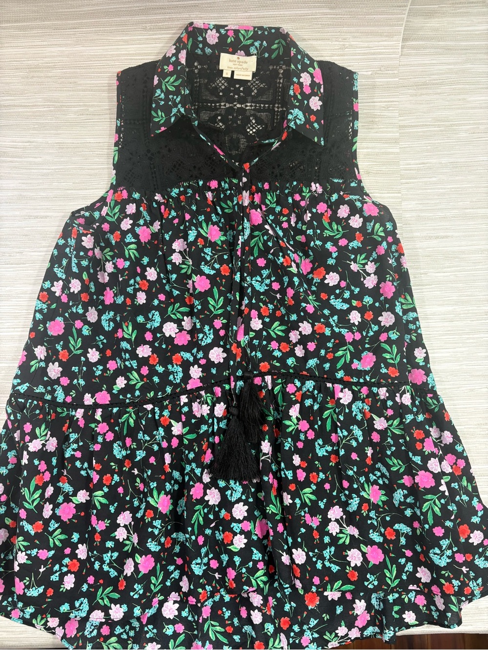 KATE SPADE SMALL ✨ silk cotton sleeveless floral designer blouse EUC